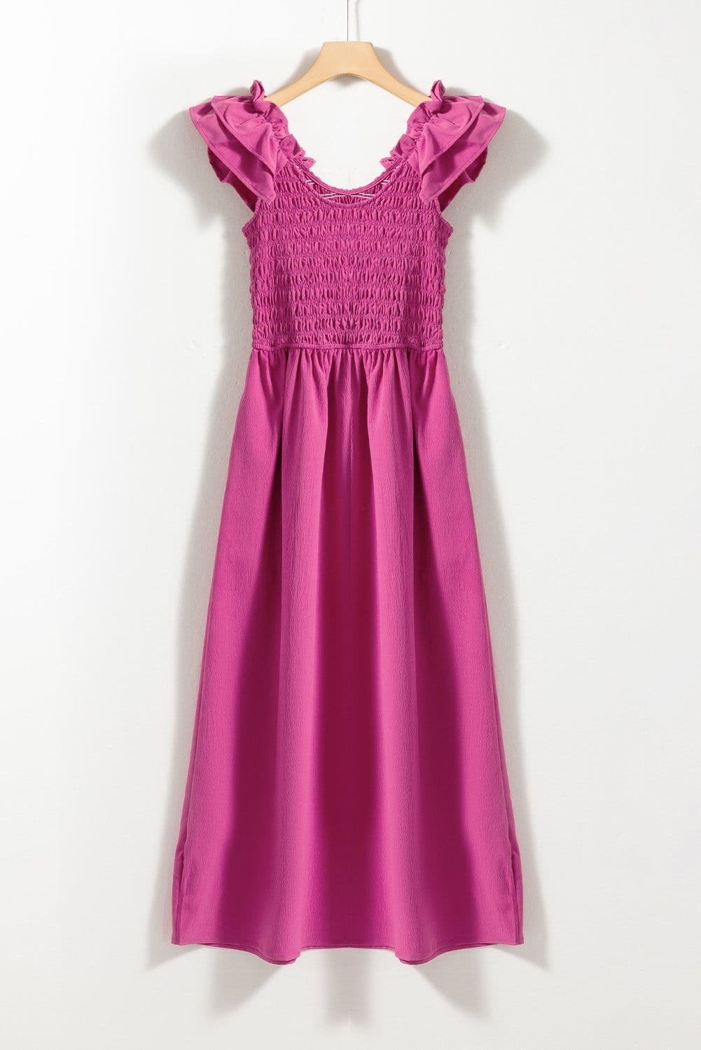image-Rose Red Maxi Dress - Ruffled Straps, Smocked Ruched, Sizes S-XL