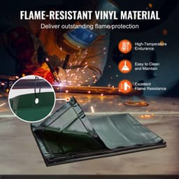 image-VEVOR Welding Screen with Frame, 6' x 6' Welding Curtain Screen, Flame-Resistant Vinyl Welding Protection Screen on 4 Swivel Wheels (2 Lockable), Moveable & Professional for Workshop/Industrial, Green