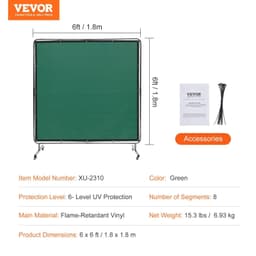 image-VEVOR Welding Screen with Frame, 6' x 6' Welding Curtain Screen, Flame-Resistant Vinyl Welding Protection Screen on 4 Swivel Wheels (2 Lockable), Moveable & Professional for Workshop/Industrial, Green