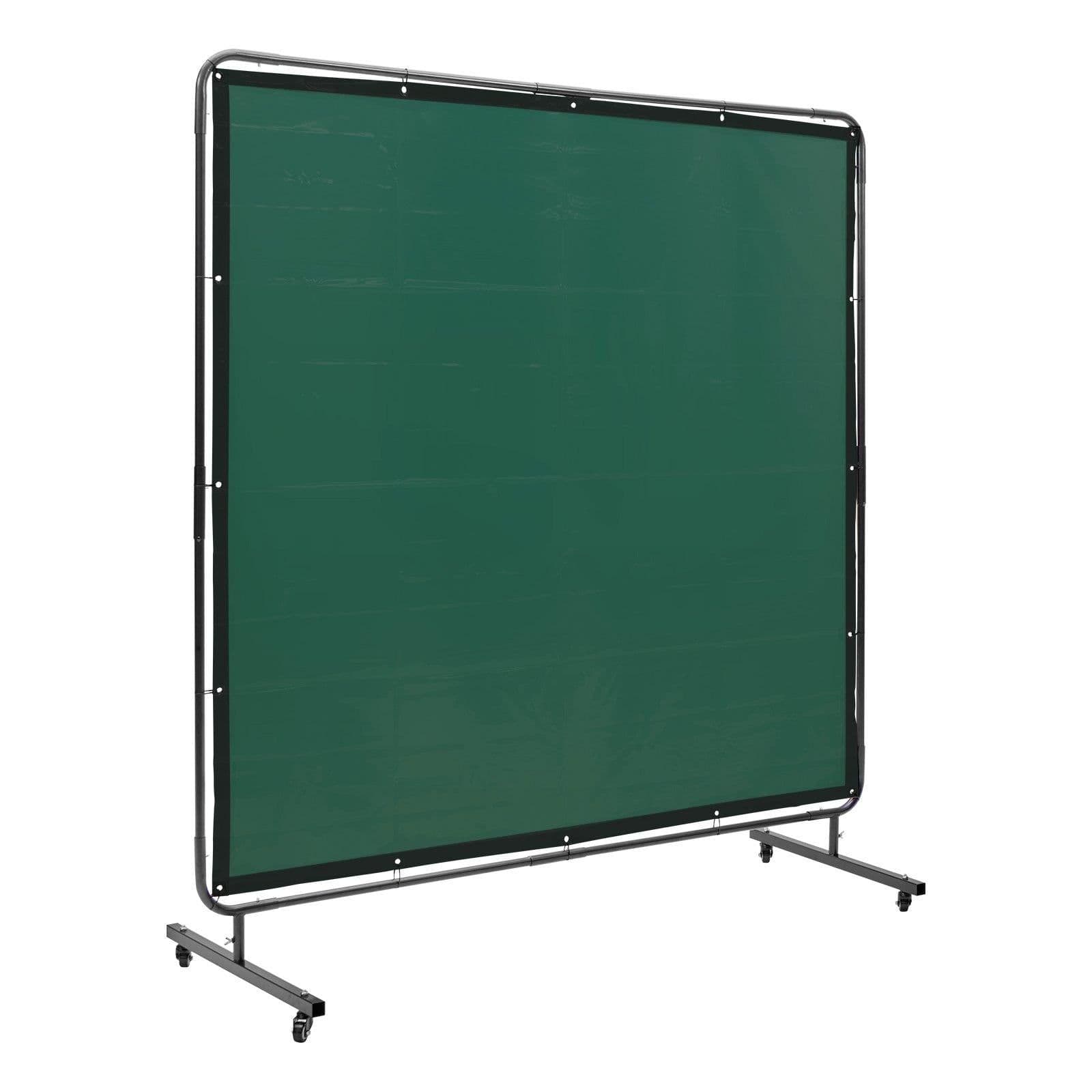 image-VEVOR Welding Screen with Frame, 6' x 6' Welding Curtain Screen, Flame-Resistant Vinyl Welding Protection Screen on 4 Swivel Wheels (2 Lockable), Moveable & Professional for Workshop/Industrial, Green