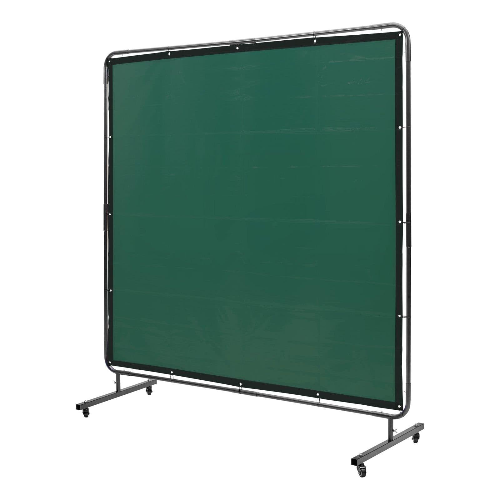 image-VEVOR Welding Screen with Frame, 6' x 6' Welding Curtain Screen, Flame-Resistant Vinyl Welding Protection Screen on 4 Swivel Wheels (2 Lockable), Moveable & Professional for Workshop/Industrial, Green