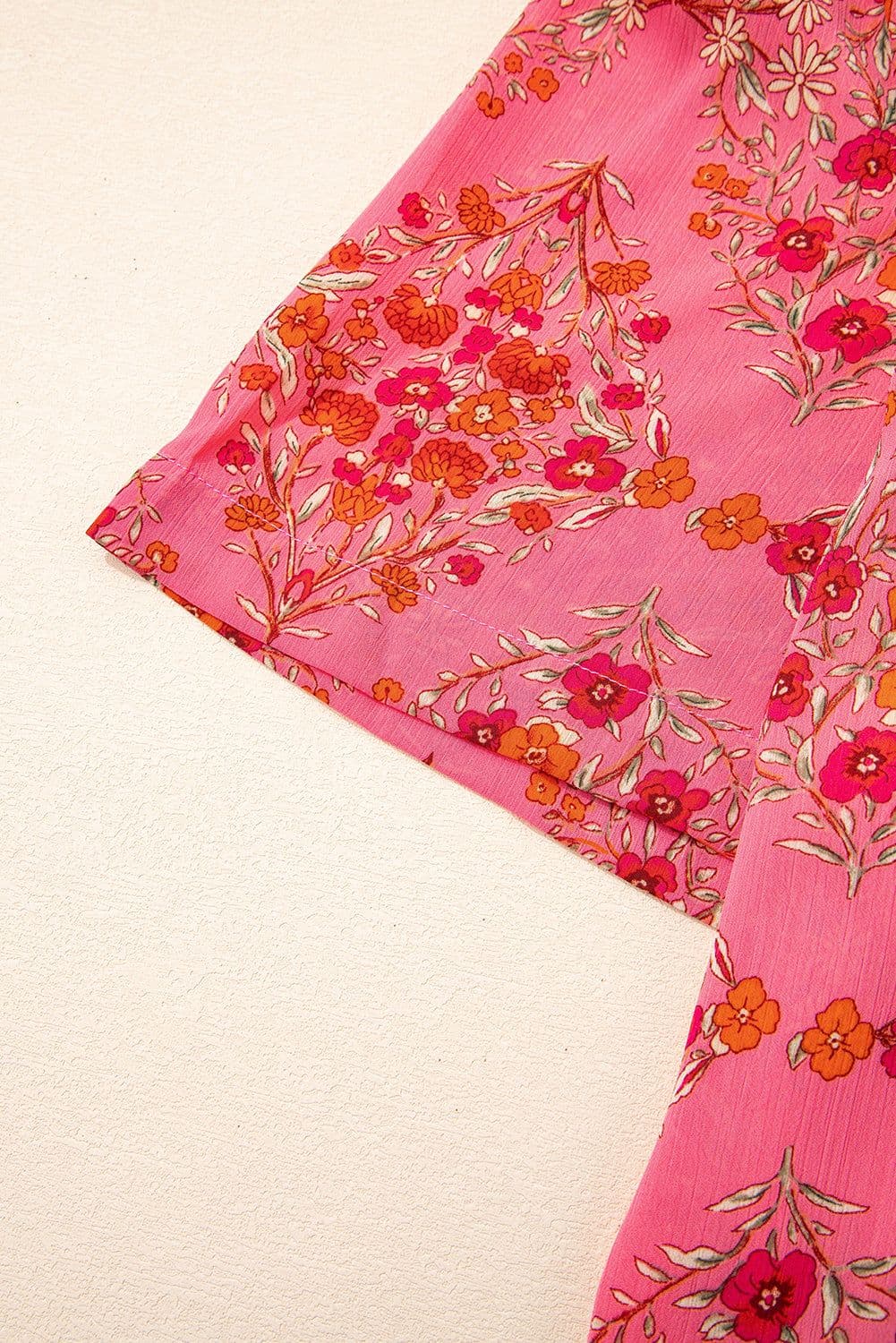 image-Rose Red Floral Print Shirt - Wide Short Sleeve Loose