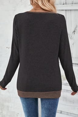 image-Chicory Color Block V Neck Long Sleeve Top