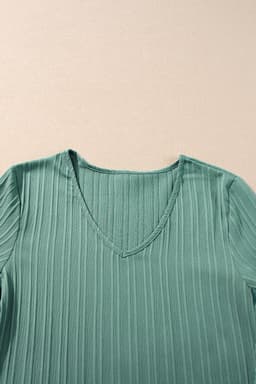 image-Peach Blossom Ruffled Half Sleeve V Neck Textured Top