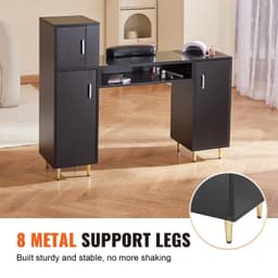 image-VEVOR Manicure Table, Glass Top Nail Desk, Makeup Dressing Nail Station with Storage Cabinets, Acetone-Resistant Nail Tech Table for Spa Beauty Salon Workstation with Wrist Rest, 8 Metal Legs, Black