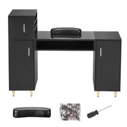 image-VEVOR Manicure Table, Glass Top Nail Desk, Makeup Dressing Nail Station with Storage Cabinets, Acetone-Resistant Nail Tech Table for Spa Beauty Salon Workstation with Wrist Rest, 8 Metal Legs, Black