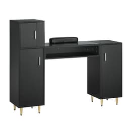 image-VEVOR Manicure Table, Glass Top Nail Desk, Makeup Dressing Nail Station with Storage Cabinets, Acetone-Resistant Nail Tech Table for Spa Beauty Salon Workstation with Wrist Rest, 8 Metal Legs, Black