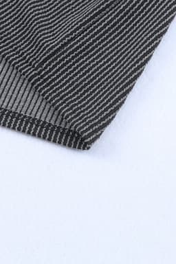 image-Blue Striped Ribbed Knit T-Shirt Shift Dress, Size Chart, Loose Fit, Fashionable Patch Pocket