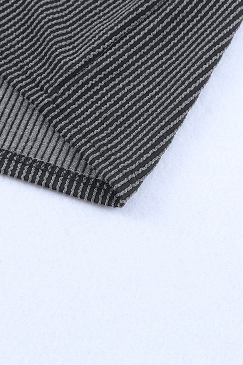 image-Blue Striped Ribbed Knit T-Shirt Shift Dress, Size Chart, Loose Fit, Fashionable Patch Pocket