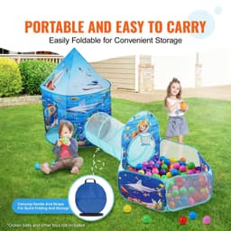 image-VEVOR 3 in 1 Kids Play Tent with Tunnel, Basketball Hoop for Boys, Girls, Babies and Toddlers, Indoor/Outdoor Pop Up Playhouse with Carrying Bag & Banding Straps Birthday Gifts, Blue Ocean