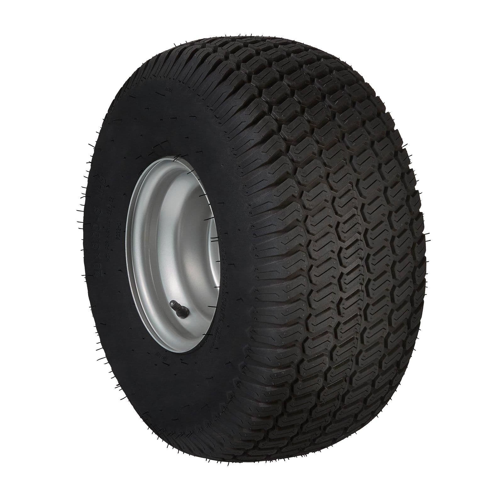 image-VEVOR Lawn Mower Tires with Rim, 20x8-8" Tubeless Tractor Tires, 2-Pack Tire and Wheel Assembly, S-Turf Pneumatic Tires with 3.5" Offset Hub and 3/4" Bushing Size, for Riding Mowers Lawn Tractors