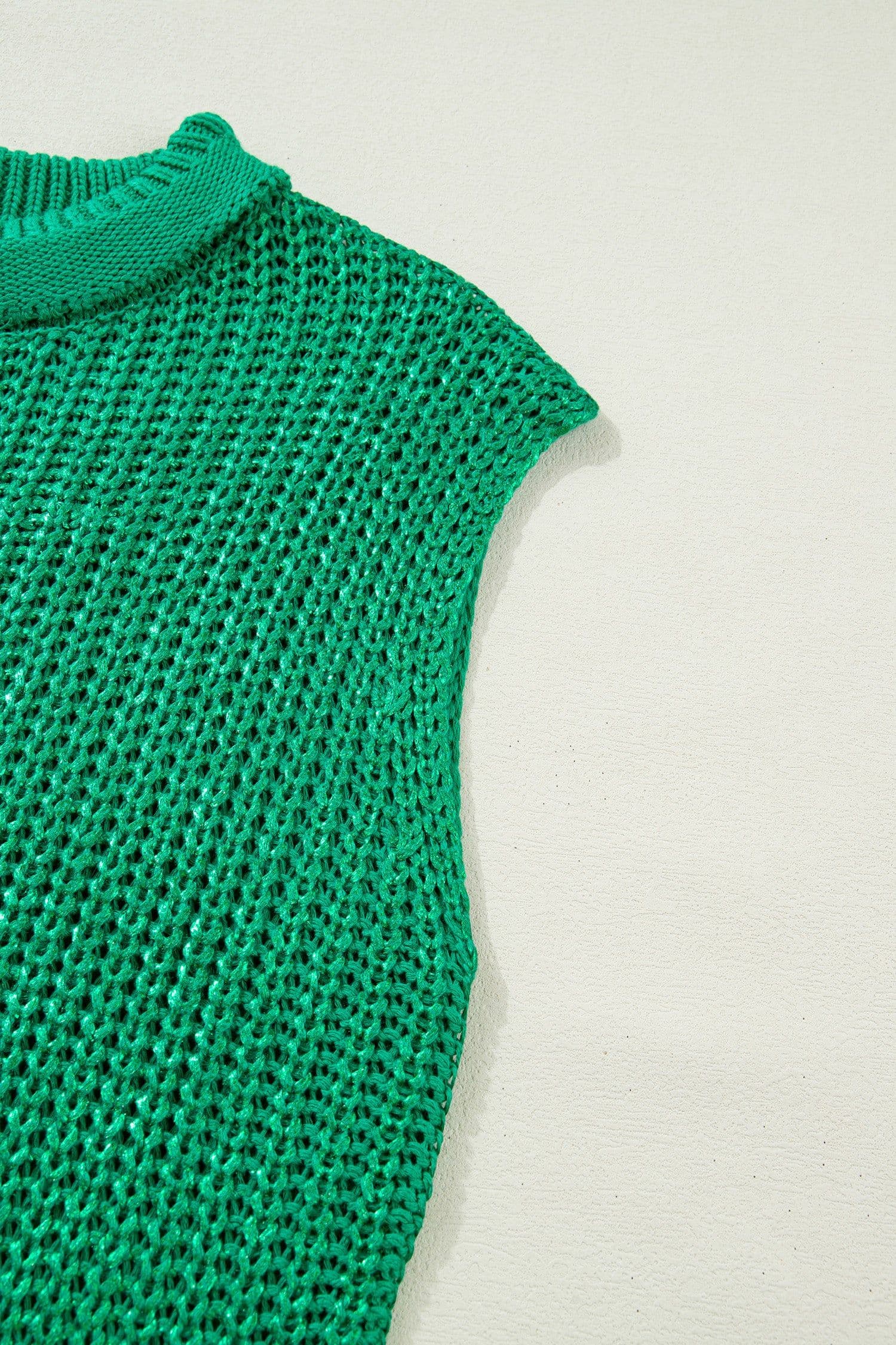 image-Bright Green High Neck Knit Sweater - Short Sleeve