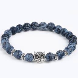image-Jewelry European and American Jewelry 8MM Black Wind Fossil Agate Bracelet Alloy Leopard Head Beaded Bracelet