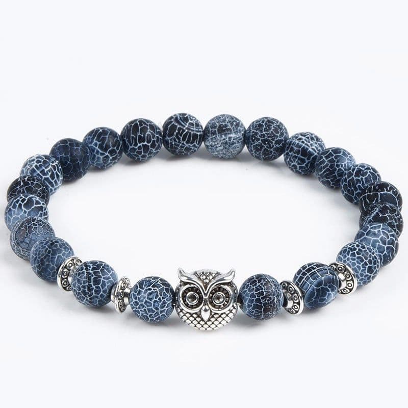 image-Jewelry European and American Jewelry 8MM Black Wind Fossil Agate Bracelet Alloy Leopard Head Beaded Bracelet