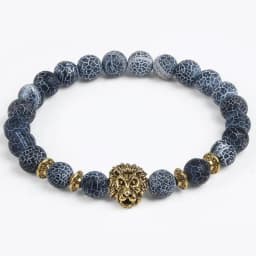 image-Jewelry European and American Jewelry 8MM Black Wind Fossil Agate Bracelet Alloy Leopard Head Beaded Bracelet