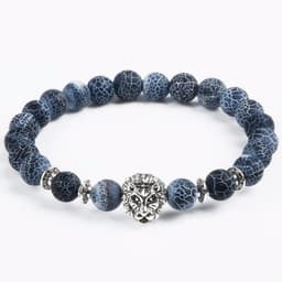 image-Jewelry European and American Jewelry 8MM Black Wind Fossil Agate Bracelet Alloy Leopard Head Beaded Bracelet
