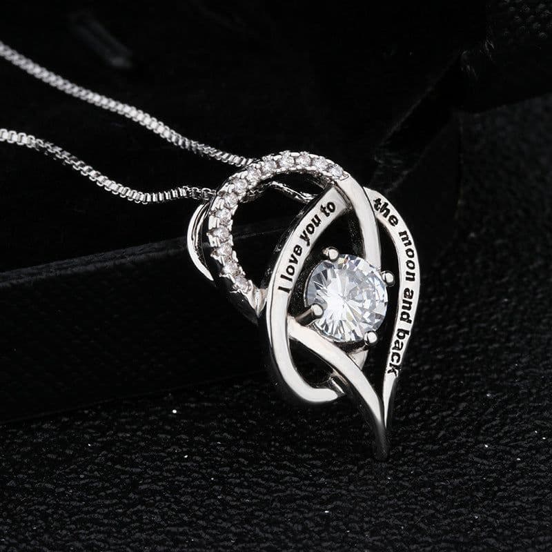 image-2018 New Cross-border Necklace I Love You To The Moon and Back Heart Pendant