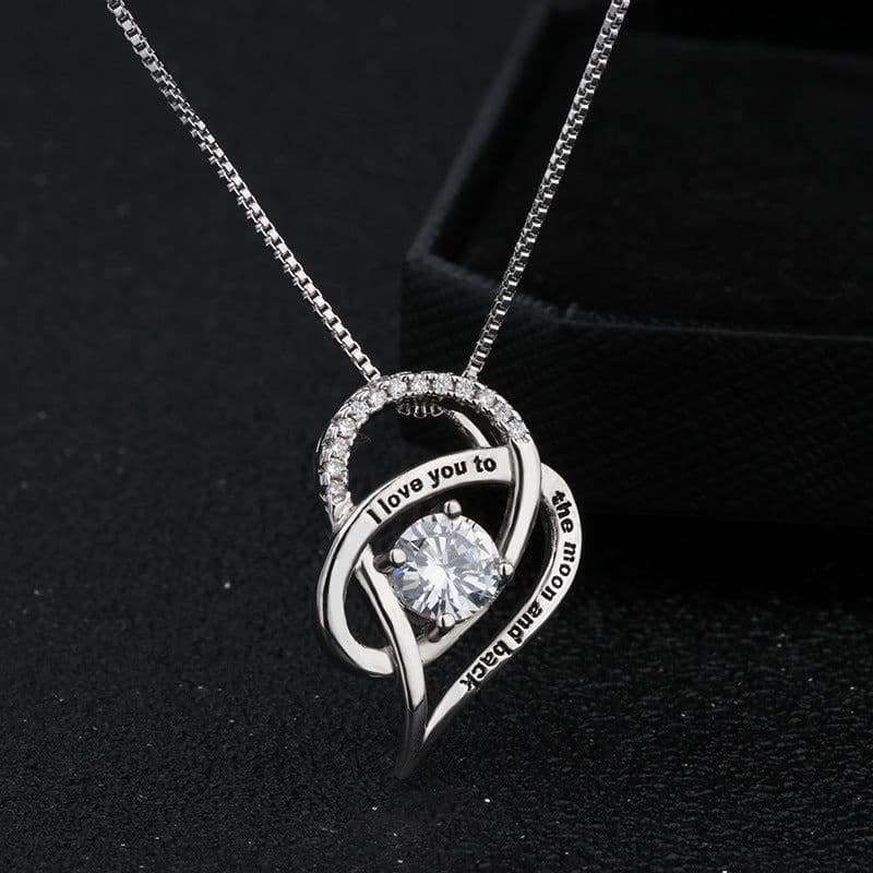 image-2018 New Cross-border Necklace I Love You To The Moon and Back Heart Pendant