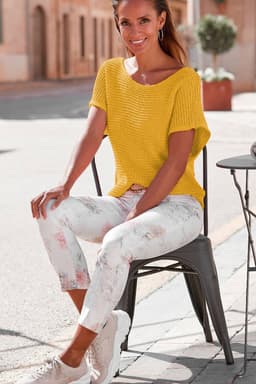 image-Pink Solid Loose Knit Short Dolman Sleeve Sweater