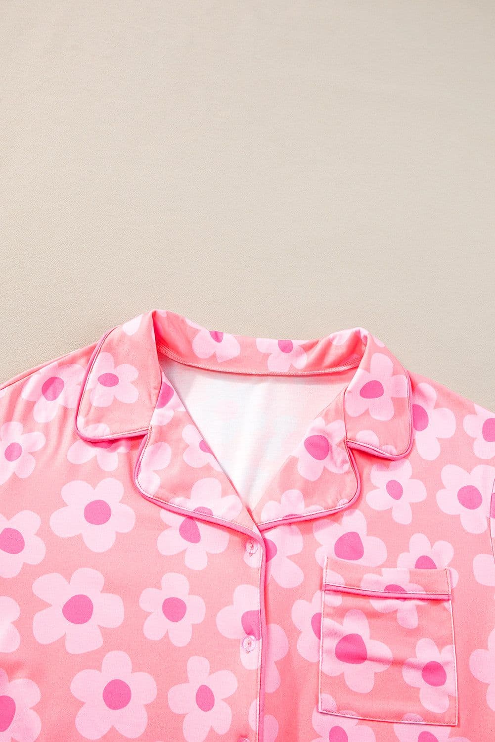 image-Green Flower Print Short Sleeve Pajamas Set