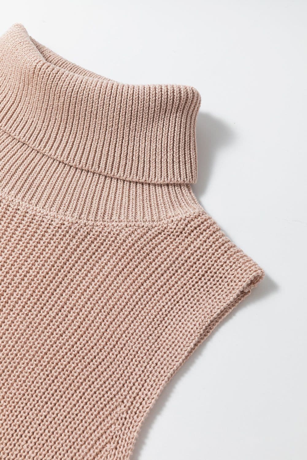 image-Solid Color Turtleneck Knit Tank Top - Oatmeal