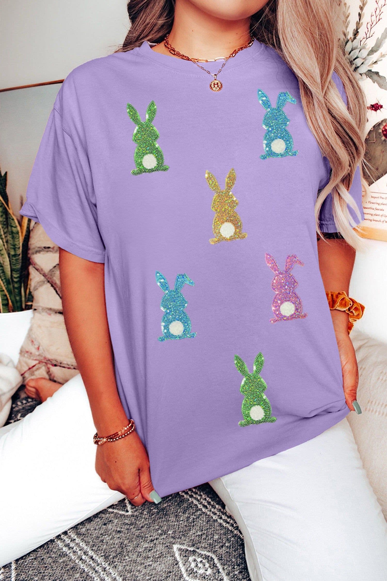 image-Wisteria Sequin Easter Bunny Patched Tee