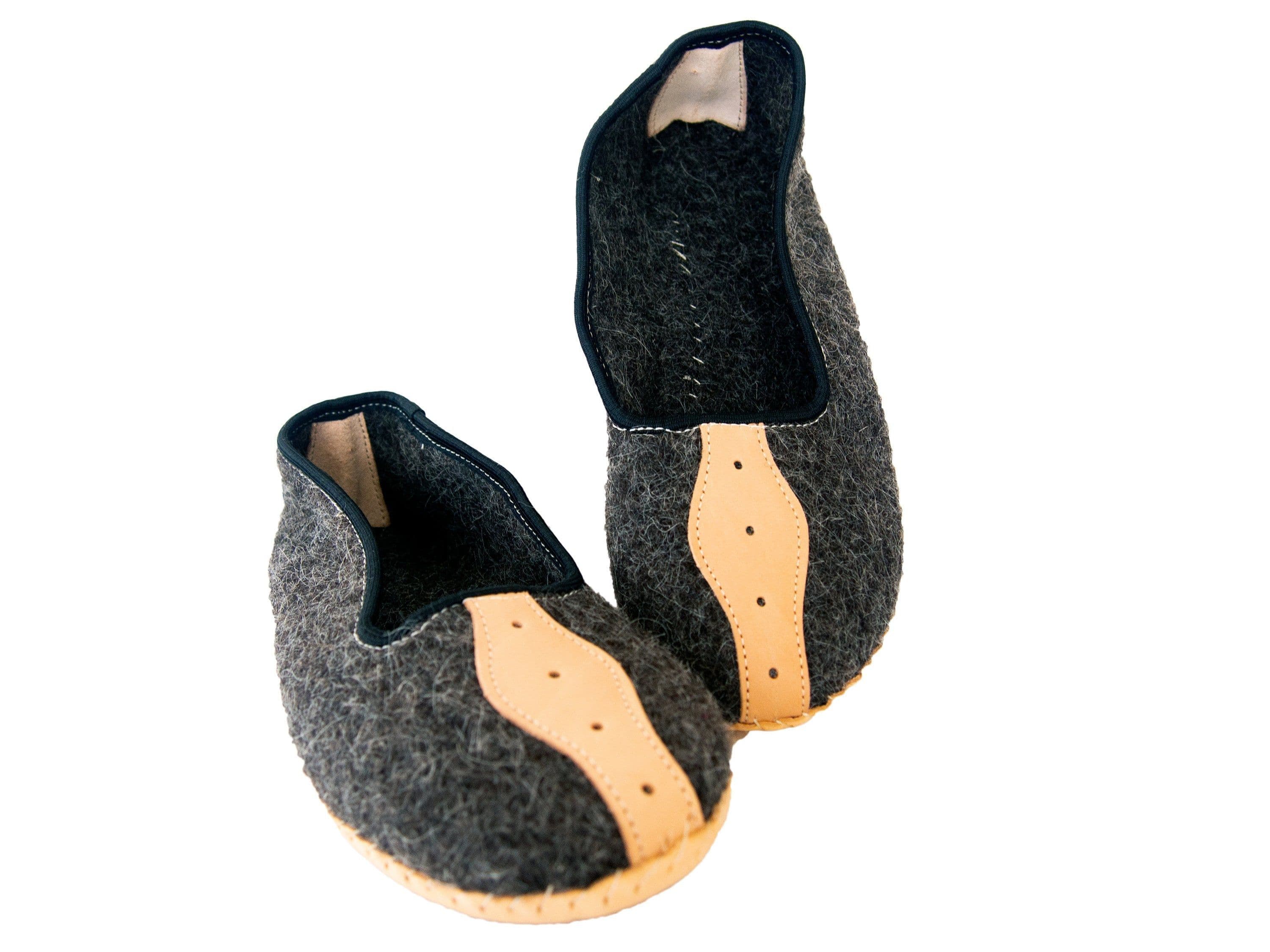 image-Mens Felt and Real Leather Slippers.
