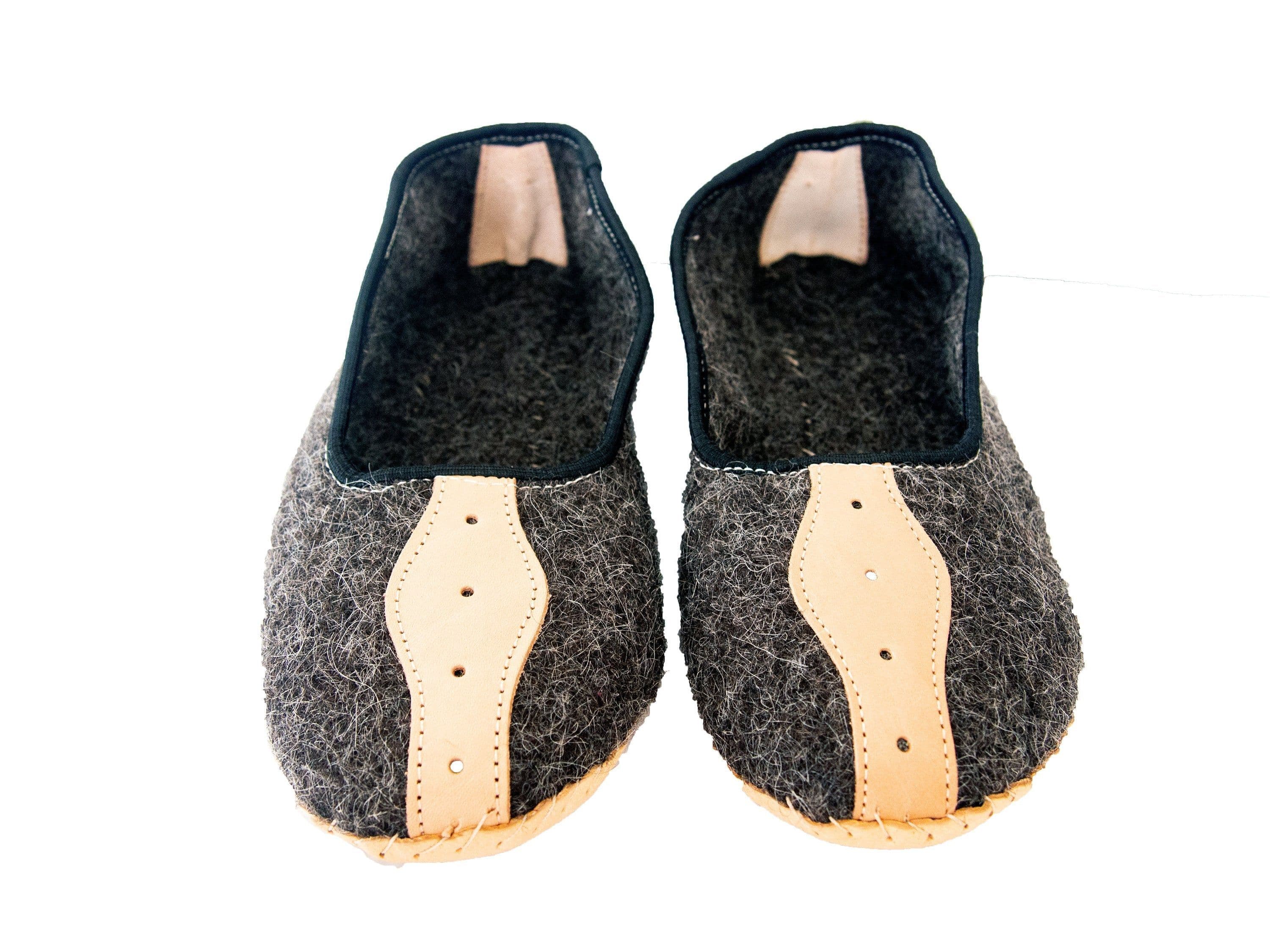 image-Mens Felt and Real Leather Slippers.