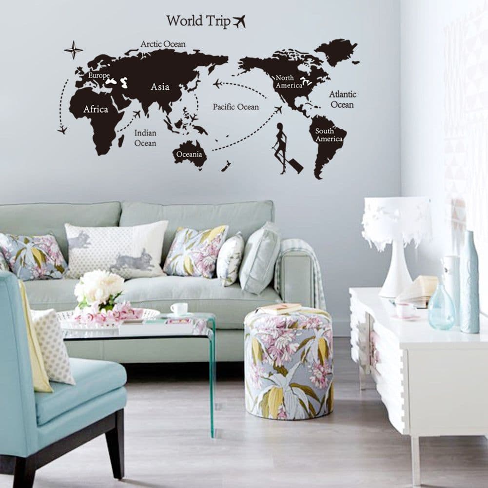 image-World Map Wall Sticker - PVC 60x90cm Removable