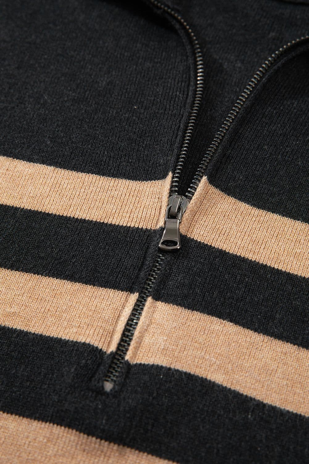 image-Oversized Stripe Collared Quarter Zipper Sweater - Black (60 chars)