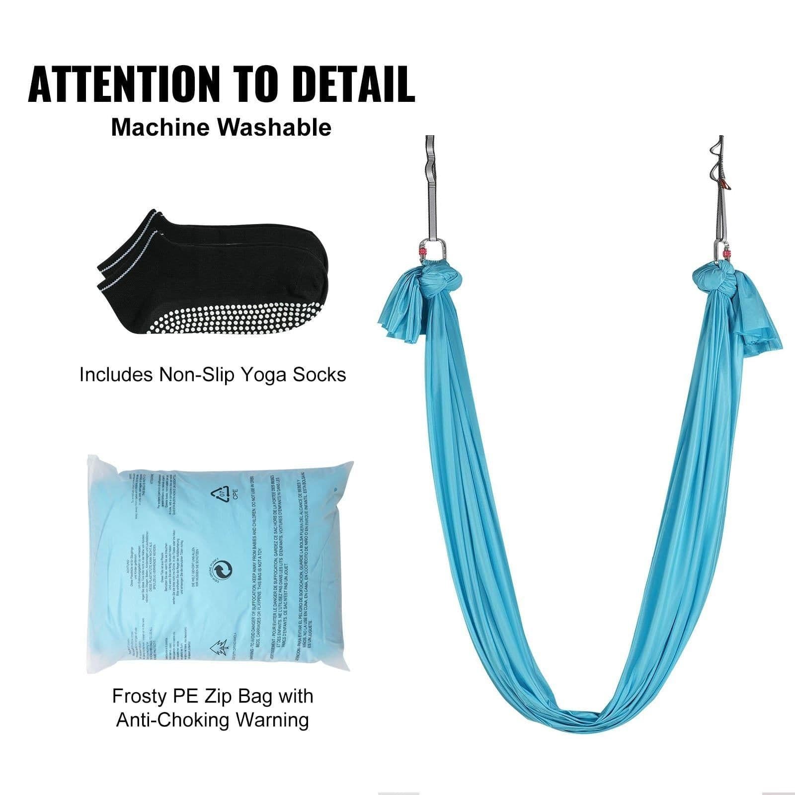 image-VEVOR Aerial Yoga Hammock & Swing, 5.5 Yards, Aerial Yoga Starter Kit with 100gsm Nylon Fabric, Full Rigging Hardware & Easy Set-up Guide, Antigravity Flying for All Levels Fitness Bodybuilding, Blue
