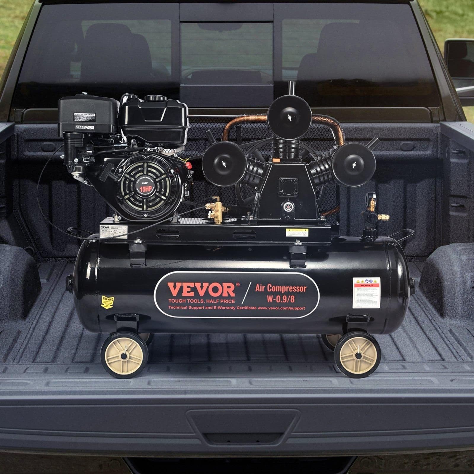 image-VEVOR 15HP Gas Powered Air Compressor, 30 Gallon Horizontal Air Compressor Tank, 33CFM@115PSI Gas Driven Piston Pump Air Compressed System with 115PSI Max Pressure for Construction Sites Workshop