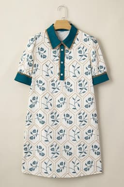 image-Allie Geometric Floral Short Sleeve Mini Dress - Cotton Blend