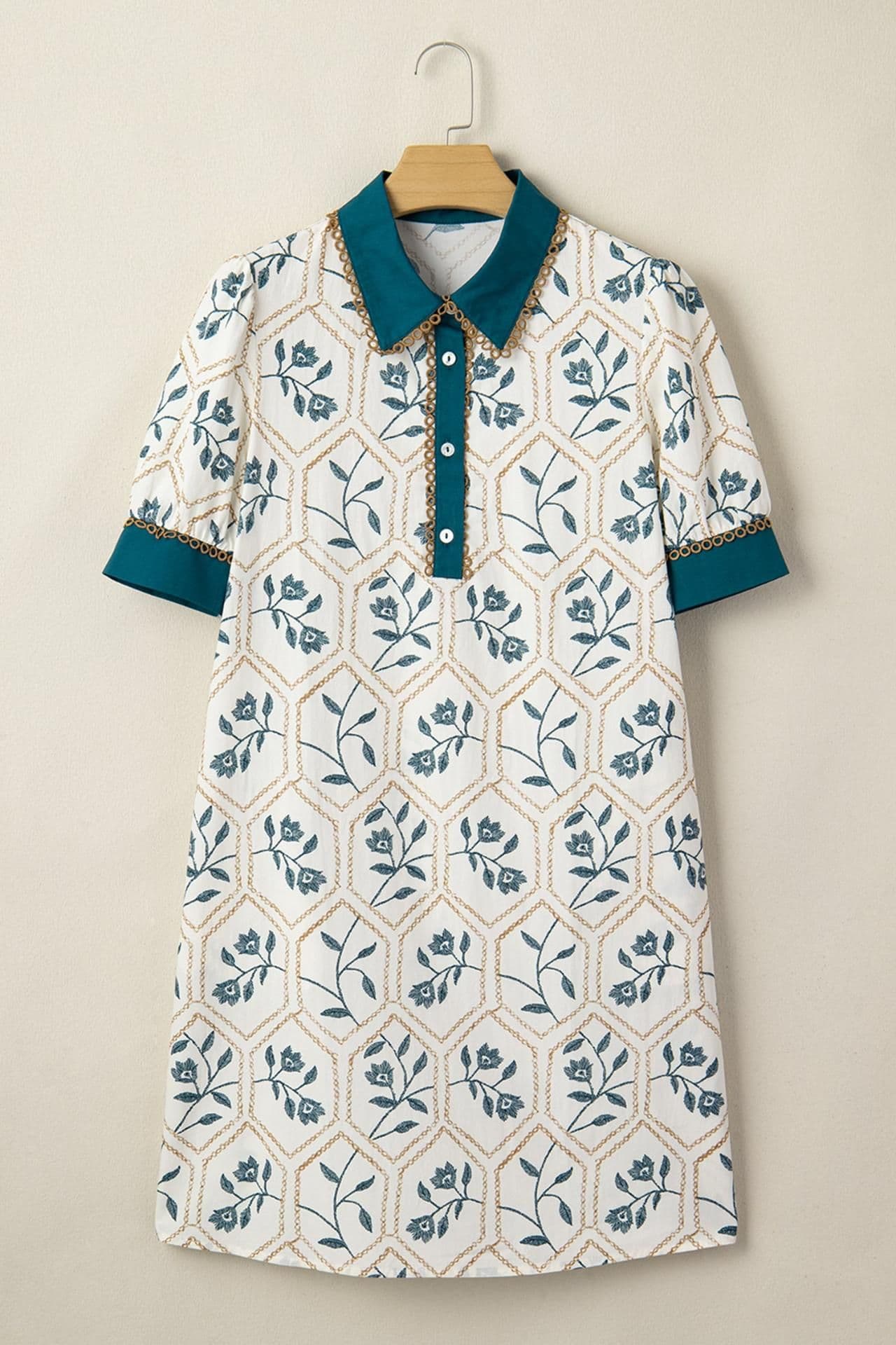 image-Allie Geometric Floral Short Sleeve Mini Dress - Cotton Blend