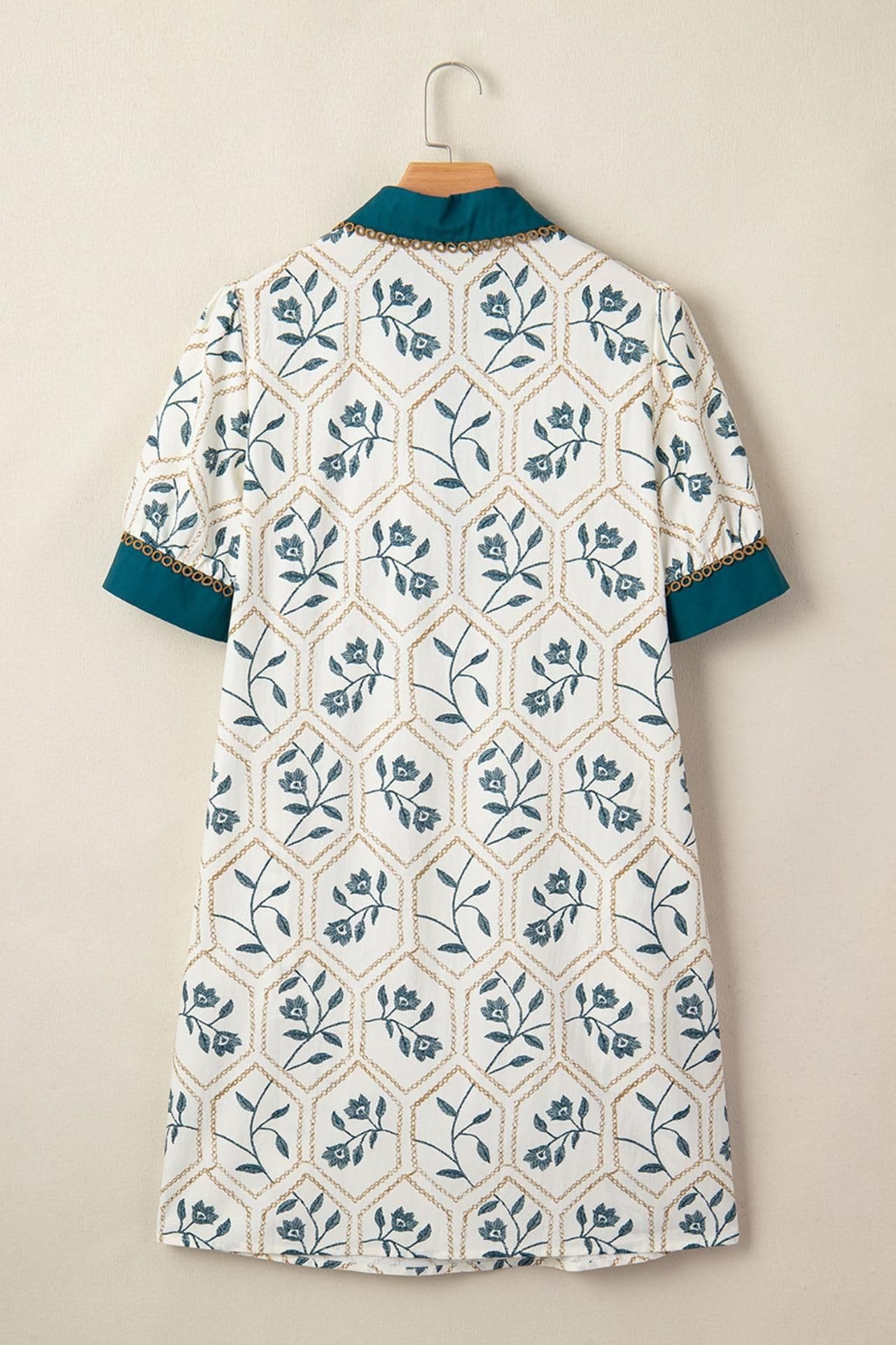 image-Allie Geometric Floral Short Sleeve Mini Dress - Cotton Blend