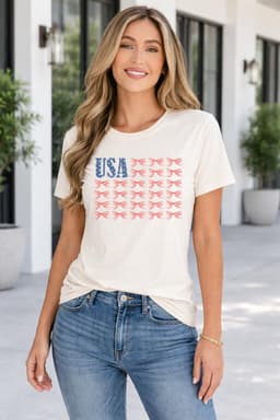 image-Sylvie USA Bow Flag T-Shirt - Relaxed Fit Cotton Blend Tee