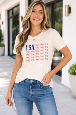 image-Sylvie USA Bow Flag T-Shirt - Relaxed Fit Cotton Blend Tee
