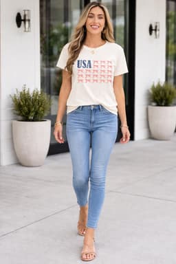 image-Sylvie USA Bow Flag T-Shirt - Relaxed Fit Cotton Blend Tee