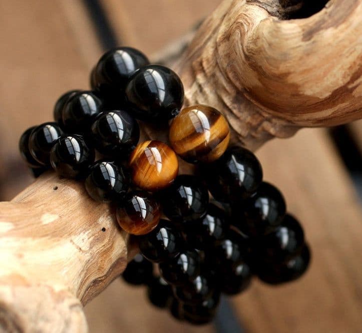 image-Natural Black Onyx With Stone Tiger Eyes Energy Bracelet