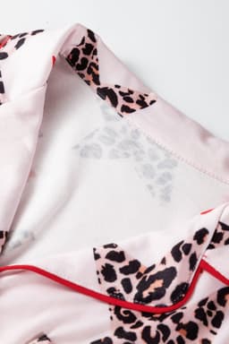 image-White Leopard Star Ribbon Bow Print Contrast Trim Short Pajama Set