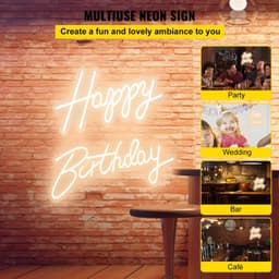 image-VEVOR Happy Birthday Neon Sign, 18" x 8" & 26" x 7.5" LED Neon Lights Signs, Adjustable Brightness with Dimmer Switch and Power Adapter, Reusable for Party, Club, Celebration and Decoration Warm W