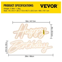 image-VEVOR Happy Birthday Neon Sign, 18" x 8" & 26" x 7.5" LED Neon Lights Signs, Adjustable Brightness with Dimmer Switch and Power Adapter, Reusable for Party, Club, Celebration and Decoration Warm W