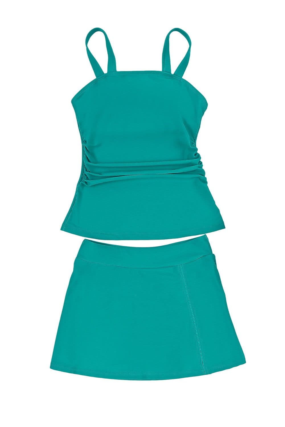 image-Black Solid Square Neck Sleeveless Tankini Swimsuit