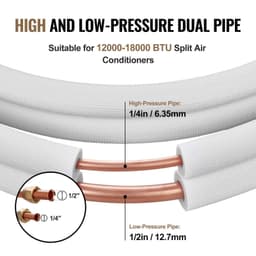image-VEVOR 16FT Mini Split Line Set, 1/4" & 1/2" O.D Copper Pipes Tubing and Triple-Layer Insulation, for Air Conditioning or Heating Pump Equipment & HVAC with Rich Accessories (18ft Connection Cable)