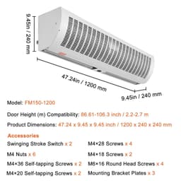 image-VEVOR 48" Commercial Indoor Air Curtain Super Power 2 Speeds 1650CFM, Wall Mounted Air Curtains for Doors, Indoor Over Door Fan with Heavy Duty Limit Switch, Easy-Install 110V Unheated