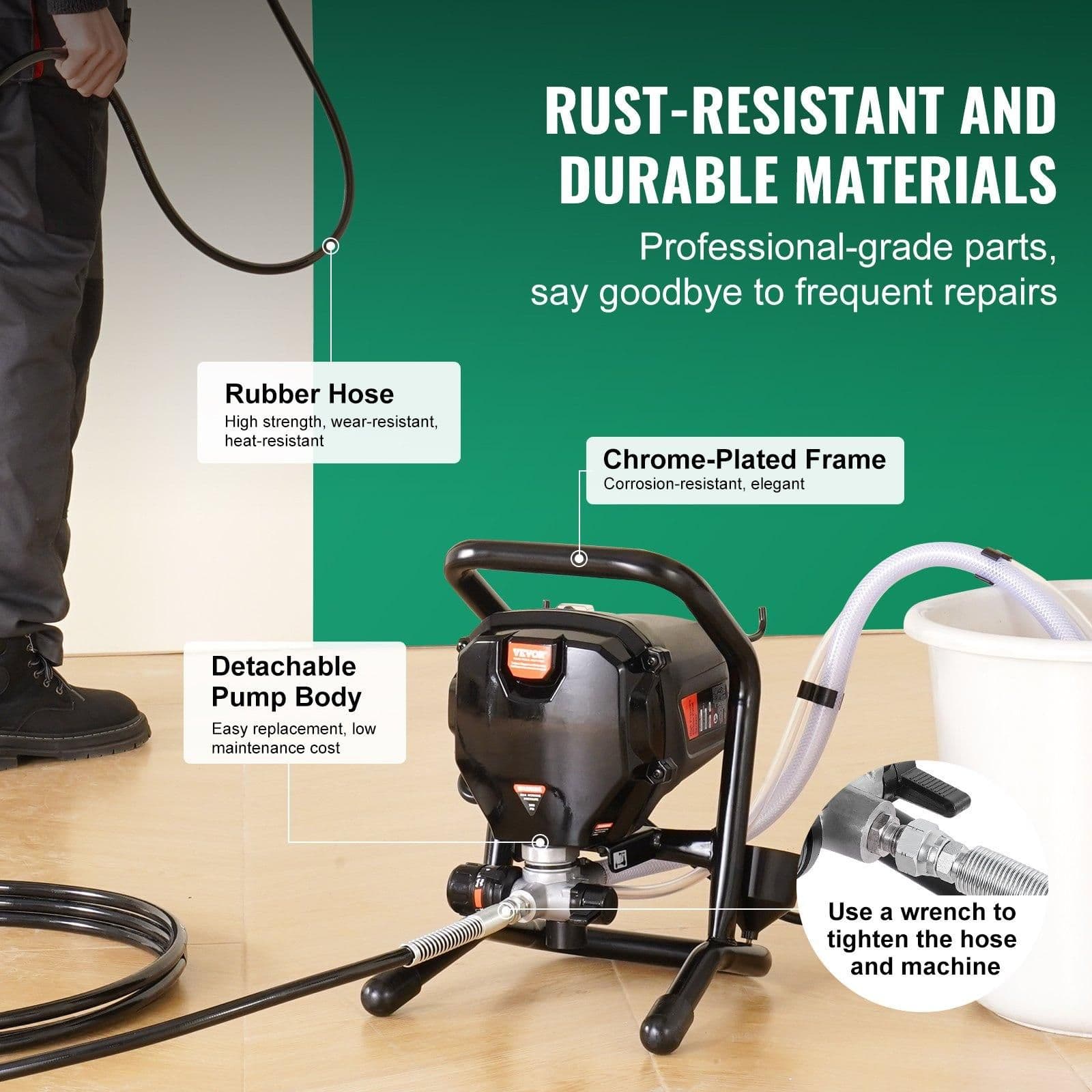 image-VEVOR Stand Airless Paint Sprayer, 3000PSI 750W Efficient Electric Airless Sprayer,for Home Interior and Exterior Furniture and Fences, Handheld Paint Sprayers, Fine and Even Painting Effect