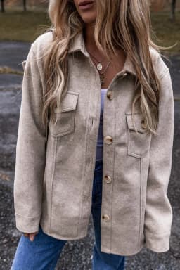 image-Light Grey Shacket - Turn Down Collar Flap Pockets