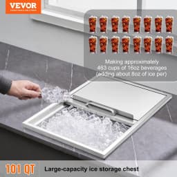 image-VEVOR Drop in Ice Chest, 27"L x 18"W x 21"H Stainless Steel Ice Cooler, Commercial Ice Bin with Sliding Cover, 40.9 qt Outdoor Kitchen Ice Bar, Drain-pipe and Drain Plug Included, for Cold Wine Beer