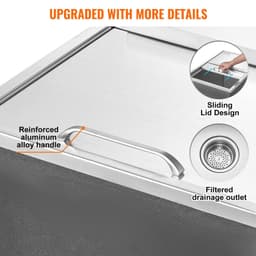 image-VEVOR Drop in Ice Chest, 27"L x 18"W x 21"H Stainless Steel Ice Cooler, Commercial Ice Bin with Sliding Cover, 40.9 qt Outdoor Kitchen Ice Bar, Drain-pipe and Drain Plug Included, for Cold Wine Beer