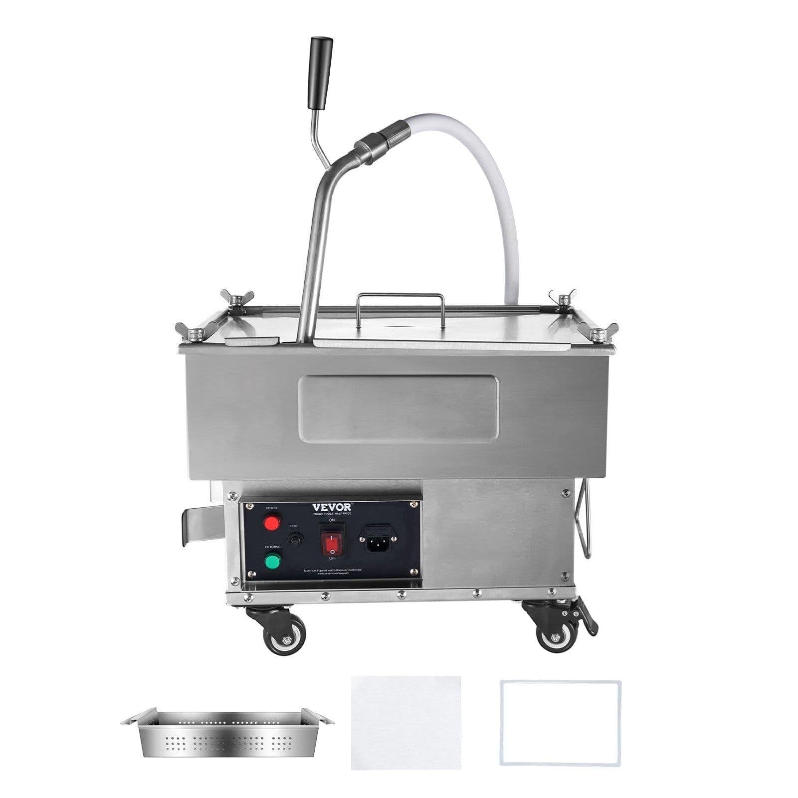 image-VEVOR Portable Oil Filtering Unit, 18L Capacity, 10 L/min Filtering Speed, Equipped with Swivel Casters and Oil Hose, Ideal for Fast Food Venues